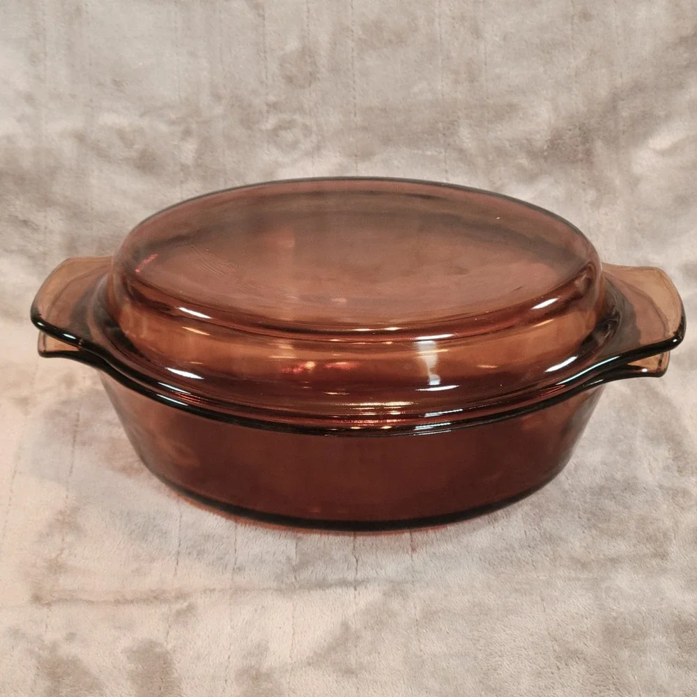 Anchor Hocking‎ Fire King Oval Casserole Dish Amber Glass w Lid 433 1.5 Vintage